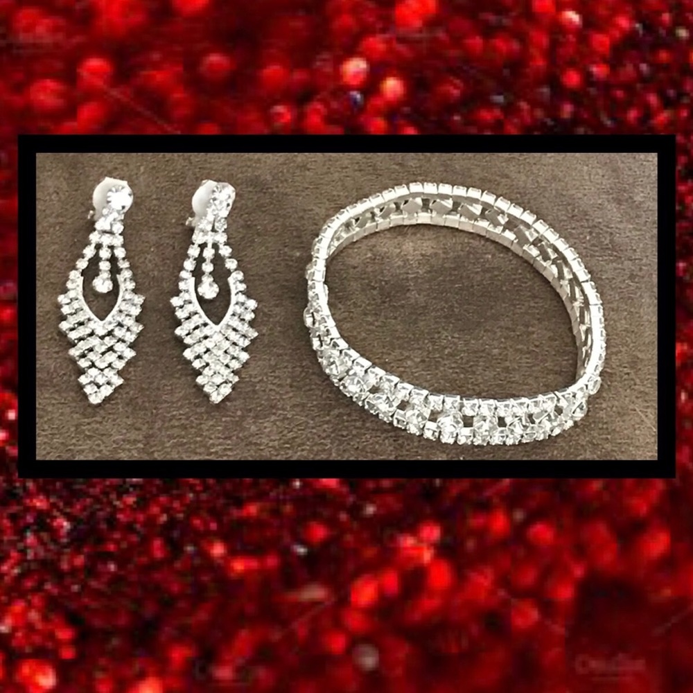Rhinestone Jewelry Lot Clip Earrings Bracelet